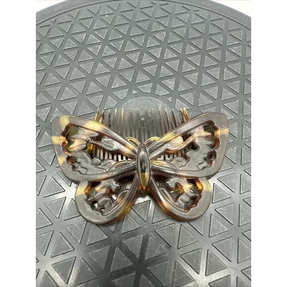 Vintage 80's GOODY Faux Tortoiseshell Celluloid Plastic Butterfly Hair Comb - Picture 1 of 4